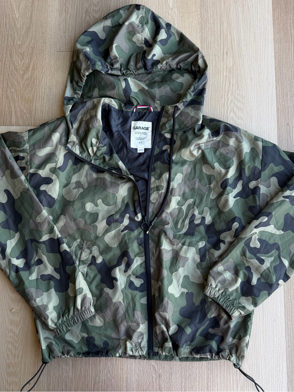 Garage Camo Hooded Windbreaker Jacket - Green, Brown, Black S